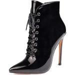 Schwarze Animal-Print Spitze High Heel Stiefeletten & High Heel Boots mit Reißverschluss für Damen Größe 45 für den für den Winter 