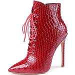 Rote Animal-Print Spitze High Heel Stiefeletten & High Heel Boots mit Reißverschluss für Damen Größe 40 für den für den Winter 