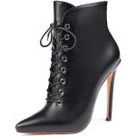 Schwarze Animal-Print Spitze High Heel Stiefeletten & High Heel Boots mit Reißverschluss für Damen Größe 45 für den für den Winter 