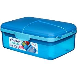 Sistema Slimline Quaddie Brotdose Kinder mit Fächern | 1,5 l | stapelbare und luftdichte Lunchbox mit Deckel | BPA-frei | blaugrün