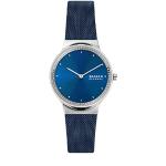 Skagen Freja Uhr für Damen, Quarzwerk mit Edelstahl- oder Lederarmband, Kobaltblau, 34MM