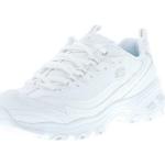 Weiße Skechers D'Lites Low Sneaker mit Schnürsenkel in Normalweite aus Leder für Damen Größe 40 mit Absatzhöhe bis 3cm 