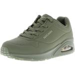 Olivgrüne Skechers Uno Low Sneaker mit Schnürsenkel in Normalweite aus Mesh für Damen mit Absatzhöhe 3cm bis 5cm 