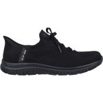 Schwarze Slip-on Sneaker ohne Verschluss aus Textil für Damen Größe 39 mit Absatzhöhe bis 3cm 