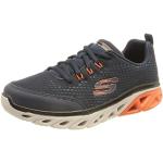 Skechers Glide-Step Sport Wave Heat Sneaker, Navy & Blue Textile/Orange & Black Trim, 34 EU