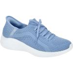 Hellblaue Skechers Ultra Flex Vegane Runde Low Sneaker in Normalweite aus Textil mit herausnehmbarem Fußbett für Damen 