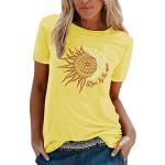 Gelbe Oversize Langärmelige Schulterfreie T-Shirts mit Glitzer aus Leinen für Damen Größe 3 XL für den für den Sommer 
