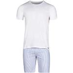 Weiße Gestreifte Skiny Pyjamas kurz aus Jersey für Herren Größe L 2-teilig 