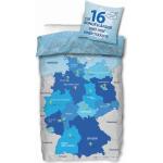 SkyBrands Jugend Bettwäsche Jungen 135x200 Blau Baumwolle EU Karte Länder Kinderbettwäsche Grundschule Lernhilfe Geo