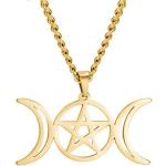 Skyrim Triple Moon Goddess Halskette für Frauen Edelstahlkette Wicca Talisman Amulett Pentagramm Pentagramm Halsketten Schmuck