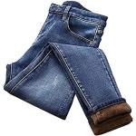 Blaue Bestickte Slim Fit Jeans mit Galonstreifen aus Fleece für Damen Größe XXL 