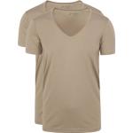 Khakifarbene Unifarbene Kurzärmelige V-Ausschnitt T-Shirts für Herren Größe 3 XL 2-teilig 