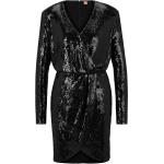Schwarze Langärmelige HUGO BOSS BOSS Winterkleider mit Pailletten aus Kunstfaser für Damen Größe XS 