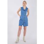 Blaue Casual Sommerkleider mit Reißverschluss aus Baumwolle für Damen Größe XS Große Größen für den für den Sommer 