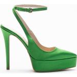 Reduzierte Grüne Elegante Slingback Pumps aus Satin für Damen Größe 38 für den für den Sommer 