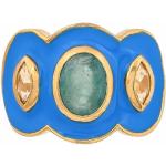 Silberne Art Deco Citrin Ringe aus Gold 14 Karat mit Smaragd 