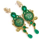 Nickelfreie Smaragdgrüne Boho Lange Ohrringe aus Kristall mit Smaragd handgemacht für die Braut 