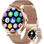 Goldene Elegante Wasserdichte Smartwatches aus Rosegold mit Touchscreen-Zifferblatt mit Anruf-Funktion mit Roségold-Armband für Damen zum Laufsport 