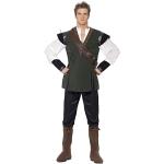 Smiffys Herren Robin Hood Kostüm, Hose, Hemd, Gürtel mit Köcher und Überstiefel, Größe: L, 29076