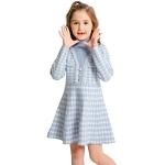Blaue Hahnentritt Langärmelige Stehkragen Kinderstrickkleider für Mädchen für den für den Herbst 