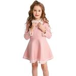 Pinke Langärmelige Midi Kinderstrickkleider mit Rüschen für Mädchen für den für den Frühling 