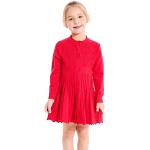 Rote Unifarbene Elegante Langärmelige Rundhals-Ausschnitt Kinderstrickkleider für Mädchen für den für den Herbst 