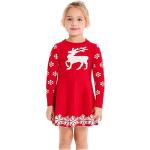 Rote Casual Langärmelige Basic-Kleider für Kinder mit Hirsch-Motiv für Mädchen für den für den Herbst 