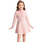 Pinke Hahnentritt Langärmelige Midi Kinderkleider mit Ärmeln mit Fransen maschinenwaschbar für Mädchen für den für den Herbst 