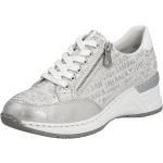 Reduzierte Silberne Rieker Low Sneaker mit Schnürsenkel aus Glattleder für Damen Größe 39 mit Absatzhöhe bis 3cm 