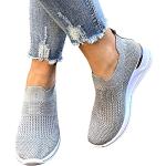 Graue Slip-on Sneaker ohne Verschluss aus Leder atmungsaktiv für Damen Größe 40 