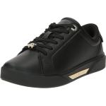 Schwarze Casual Tommy Hilfiger Low Sneaker mit Schnürsenkel aus Glattleder für Damen Größe 37 mit Absatzhöhe bis 3cm 