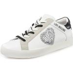Weiße MOSCHINO Love Moschino Pailletten-Sneaker mit Pailletten mit Schnürsenkel in Schmalweite aus Veloursleder mit herausnehmbarem Fußbett für Damen Größe 40 