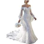 Langärmelige Schulterfreie Brautkleider Meerjungfrau & Hochzeitskleider Meerjungfrau aus Spitze für Damen Größe S 