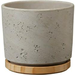 Soendgen Keramik Übertopf rund Paros Deluxe (Außenmaß (Ø x H): 23 x 20 cm, Hellgrau, Holz)