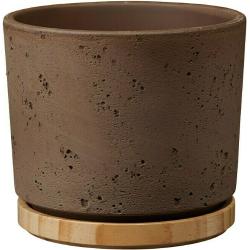 Soendgen Keramik Übertopf rund Paros Deluxe (Außenmaß (Ø x H): 23 x 20 cm, Sandgrau, Holz)