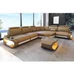 Goldene Sofa Dreams Asti Leder-Ecksofas mit Ländermotiv aus Büffelleder Breite 350-400cm, Höhe 50-100cm, Tiefe 250-300cm 