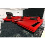 Sofa Dreams Wohnlandschaft »Mezzo - XXL U Form Ledersofa«, mit LED, Designersofa, rot, Ohne Bettfunktion-RGB-LED-Beleuchtung, rot-schwarz