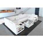Weiße Sofa Dreams Leder Wohnlandschaften mit Ländermotiv aus Büffelleder Breite 300-350cm, Höhe 50-100cm, Tiefe 150-200cm 