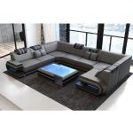 Sofa Dreams Wohnlandschaft »Ragusa - U Form Ledersofa«, mit LED, Designersofa, grau, Links - vor dem Sofa stehend, grau-schwarz