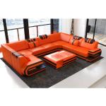 Sofa Dreams Wohnlandschaft »Ragusa - U Form Ledersofa«, mit LED, Designersofa, orange, Rechts - vor dem Sofa stehend, orange-schwarz