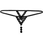 Schwarze Perlenstrings mit Perlen aus Spitze für Damen Größe XS 