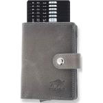Graue Unifarbene Vintage Solo Pelle Mini Geldbörsen mit Reißverschluss aus Rindsleder mit RFID-Schutz für Herren 