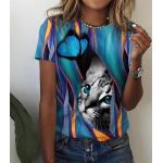 Oversize Langärmelige Katzen-Shirts mit Tiermotiv aus Polyester maschinenwaschbar für Damen Größe 3 XL für den für den Sommer 