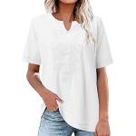 Reduzierte Weiße Bestickte Vintage Langärmelige V-Ausschnitt T-Shirts aus Spitze mit Kapuze für Damen Größe XXL Große Größen für den für den Sommer 