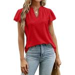 Rote Gepunktete Kurzärmelige V-Ausschnitt T-Shirts mit Rüschen für Damen Größe XL für Partys für den für den Sommer 