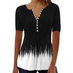 Schwarze Vintage Kurzärmelige V-Ausschnitt T-Shirts aus Spitze für Damen Größe XXL für den für den Sommer 