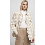 Beige Rautenmuster Streetwear Sommerjacken mit Knopf aus Flanell gepolstert für Damen Übergrößen für den für den Herbst 