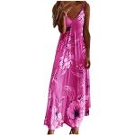 Rosa Vintage Wasserfall-Ausschnitt Neckholderkleider aus Leinen für Damen Größe L für Hochzeitsgäste für den für den Sommer 
