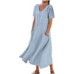 Pastellblaue Unifarbene Elegante Kurzärmelige Rundhals-Ausschnitt Leinenkleider mit Fransen aus Tüll enganliegend für Damen Größe 3 XL für die Braut für den für den Sommer 