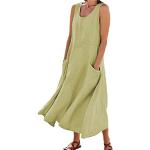 Pastellgrüne Unifarbene Elegante Kurzärmelige Maxi Rundhals-Ausschnitt Leinenkleider mit Fransen aus Chiffon für Damen Größe M für den für den Sommer 